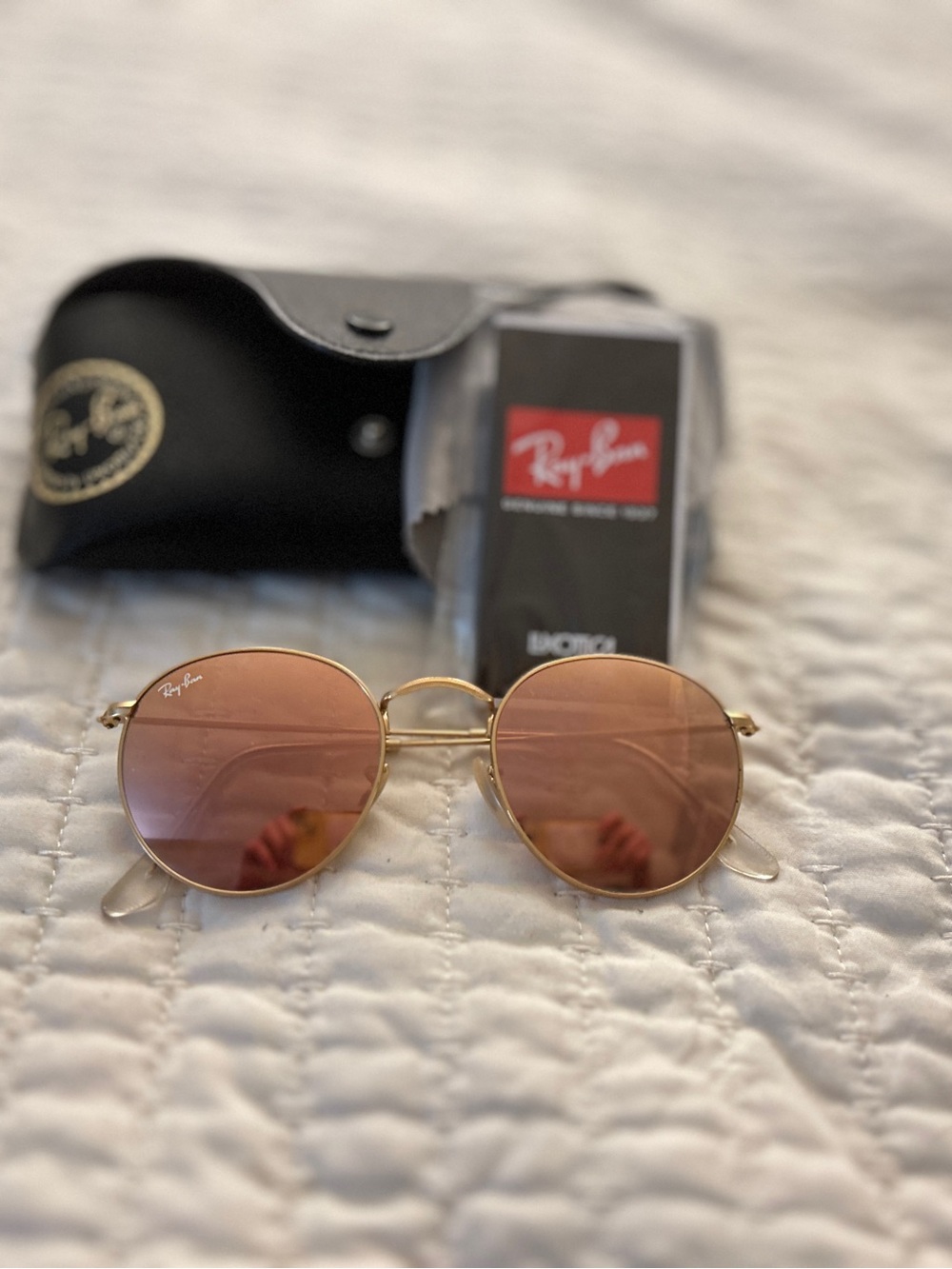 Ray-Ban Round Metal Sunglasses Gold Frame Pink Lenses rose gold